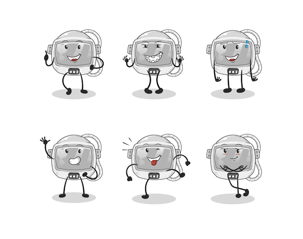 The astronaut happy set character. cartoon mascot vector