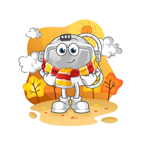 Astronaut helmet in the autumn. cartoon mascot vector