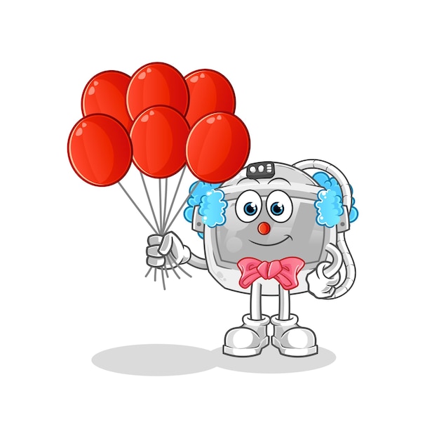 風船ベクトルと宇宙飛行士のヘルメットのピエロ。漫画のキャラクター