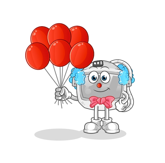 Vector astronaut helmet clown with balloons vector. cartoon character