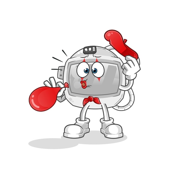 Astronaut helmet pantomime blowing balloon. cartoon mascot vector