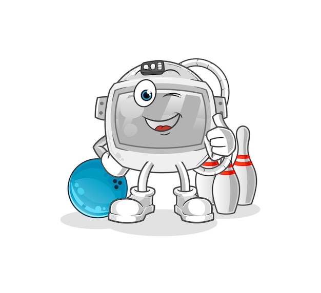 Astronaut helmet play bowling illustration. character vector