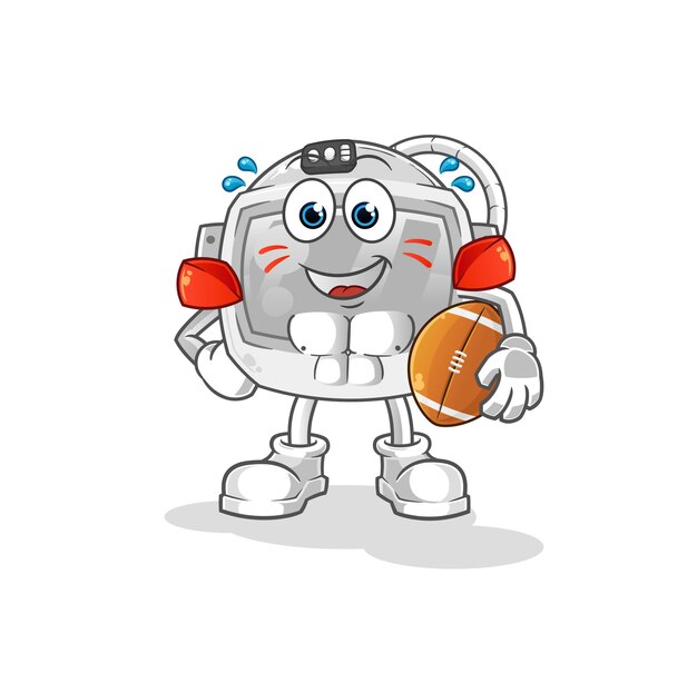Шлем космонавта, играющий персонаж регби. мультфильм талисман вектор