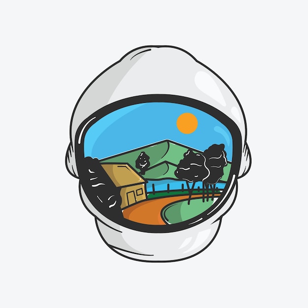 Astronaut helmet scene illustration