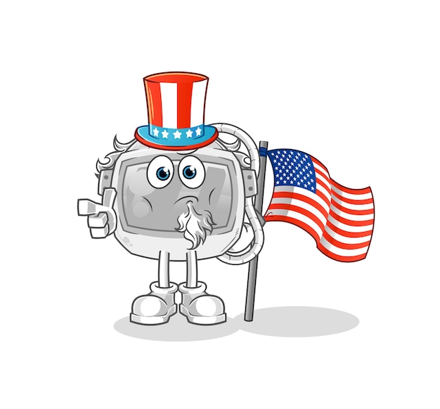 Astronaut helmet uncle sam character. cartoon mascot vector