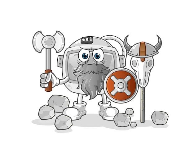 Astronaut helmet viking with an ax illustration. character vector
