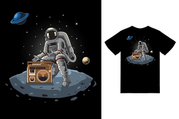 Astronaut hip hop illustration with tshirt design premium vector