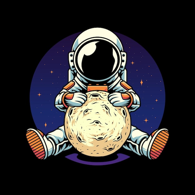 Astronaut Hold Moon Vector Art Illustration on Isolated Background