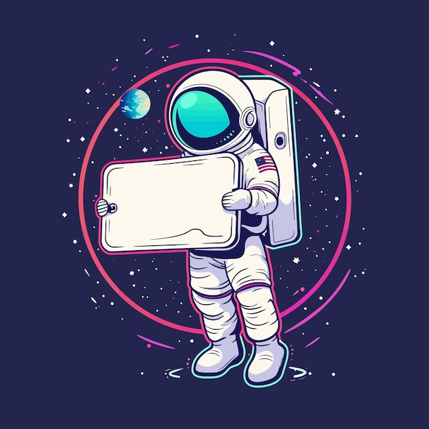 Vector astronaut_holding_board_in_space_illustration