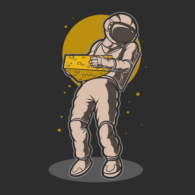 Astronaut holding a cheese illustration