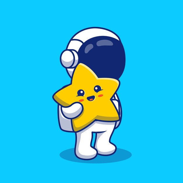 Astronaut Holding Cute Star Cartoon Icon Illustration. Space Technology Icon Concept Isolated Premium . Flat Cartoon Style