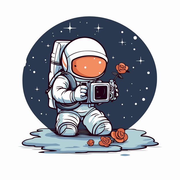 Vector astronaut holding a rose in his hand vector illustration