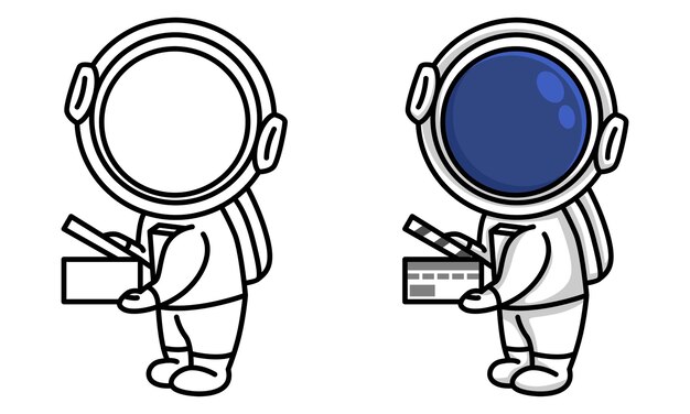 아이들을 위한 물막이 판자 영화 영화 색칠 공부 페이지를 들고 있는 우주 비행사