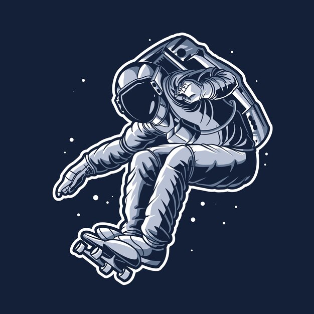 Astronaut illustratie skateboarden