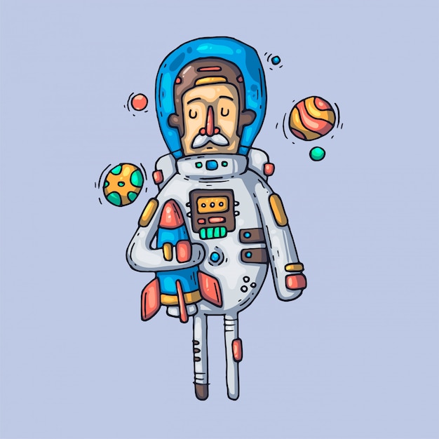 Astronaut in de ruimte. creatieve illustratie. cartoon kunst voor web en print.