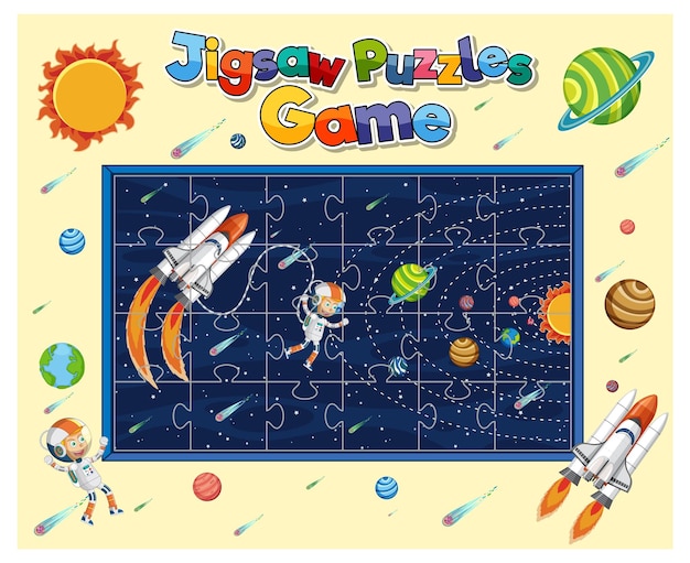 Astronaut in de ruimte foto puzzelspel sjabloon