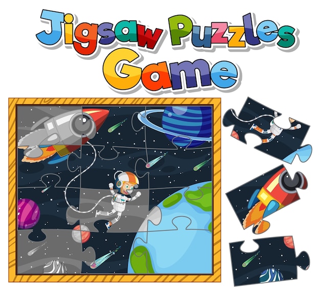 Astronaut in de ruimte foto puzzelspel sjabloon