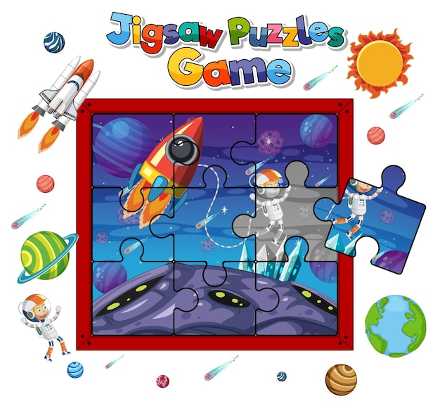 Astronaut in de ruimte foto puzzelspel sjabloon