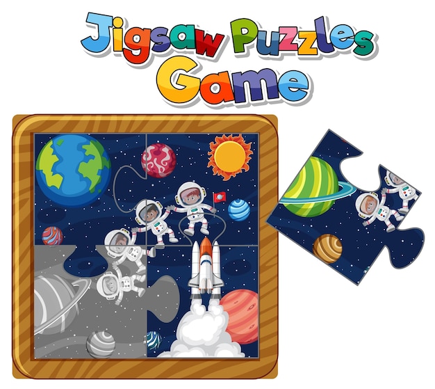 Astronaut in de ruimte foto puzzelspel sjabloon