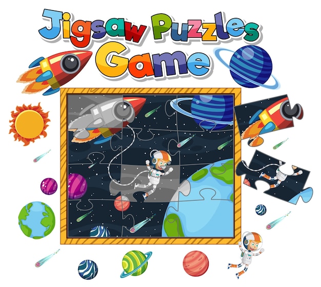 Astronaut in de ruimte foto puzzelspel sjabloon
