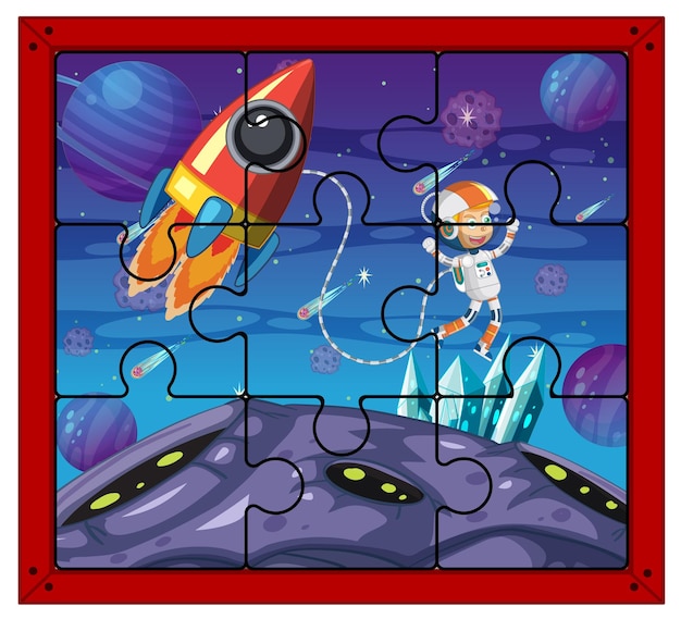 Astronaut in de ruimte foto puzzelspel sjabloon