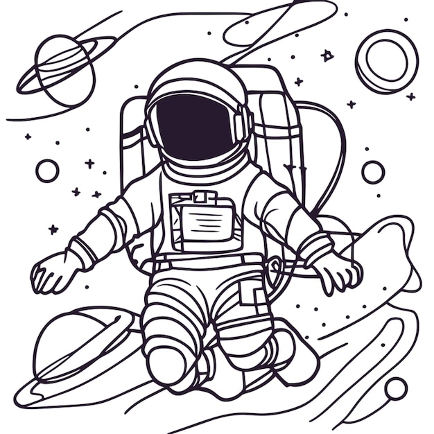 astronaut in de ruimte vector illustratie lijnkunst