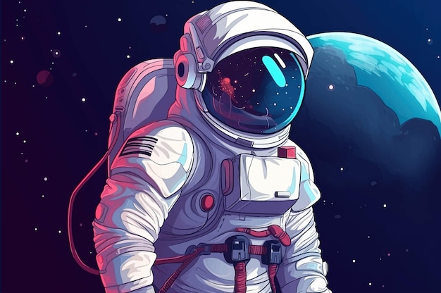 Astronaut in een ruimtepak vliegt in de ruimte naast planeten en sterren Vector illustratie EPS 10