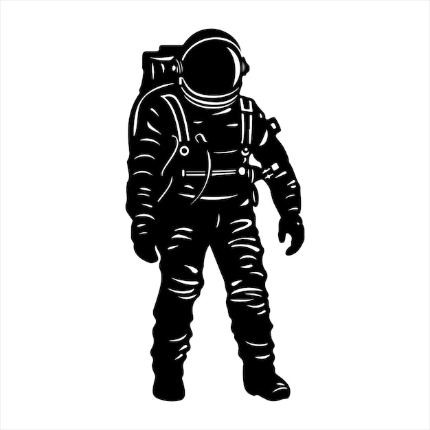 Вектор Астронавт в полном снаряжении силуэт клипарт черно-белый