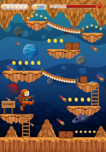 Astronaut in ruimte spel sjabloon