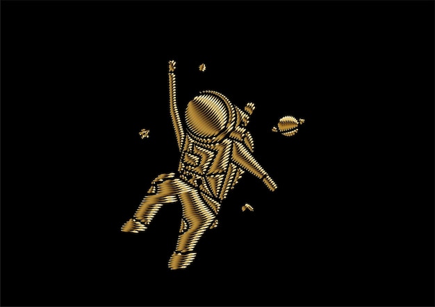 Astronaut in ruimtepak, Flat Line Art Design illustratie.