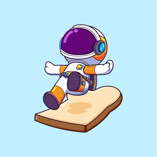 The astronaut is jumping and falling to a bread with style