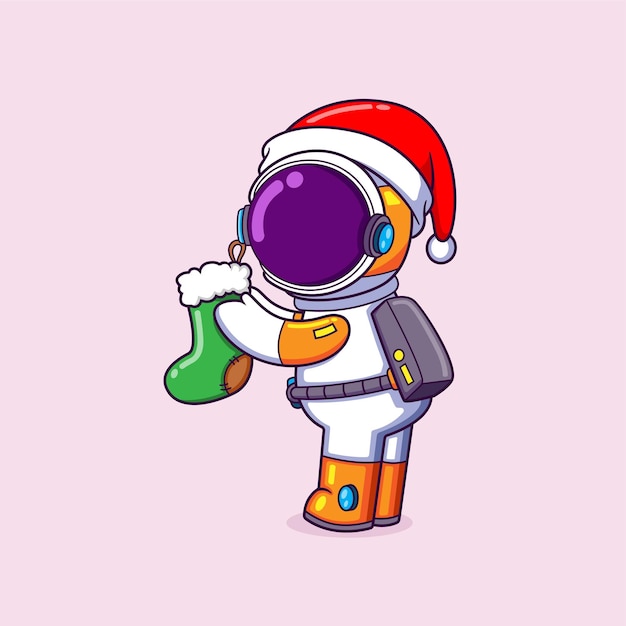 Vettore l'astronauta sta mettendo lo shock magico per il regalo di babbo natale