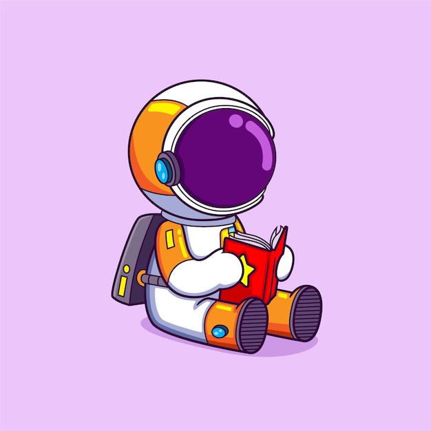 The astronaut is reading a book and very focus while sitting on a planet