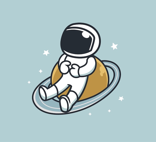 astronaut is resting on saturn
