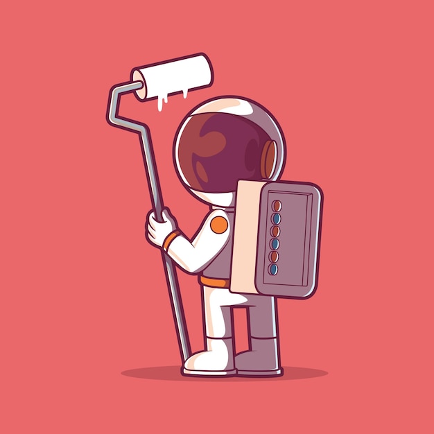 Vector astronaut karakter met een verfroller vector illustratie kunst ruimte tech ontwerp concept