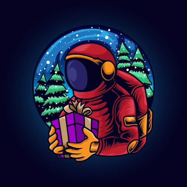 Astronaut kerstman met geschenkdoos illustratie