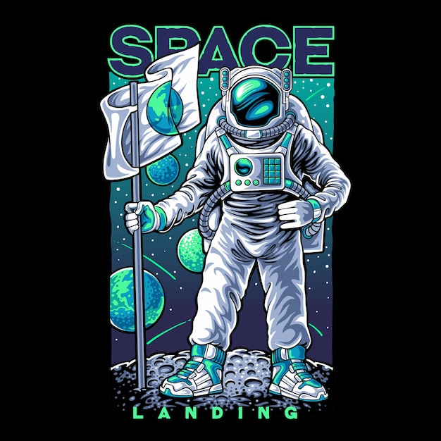 Vector astronaut landing on spac illustration
