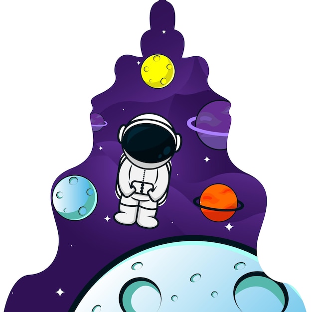 Astronaut launching on space cartoon illustration science technology concept isolated flat cartoon
