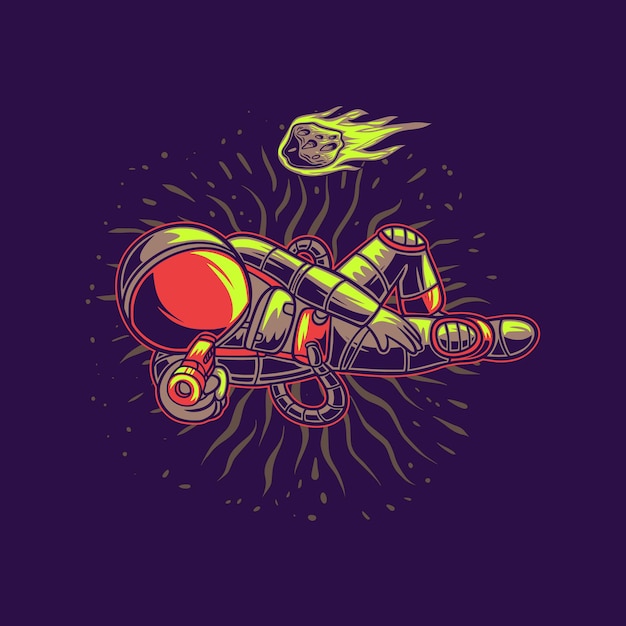 宇宙飛行士は銃のイラストで横になります