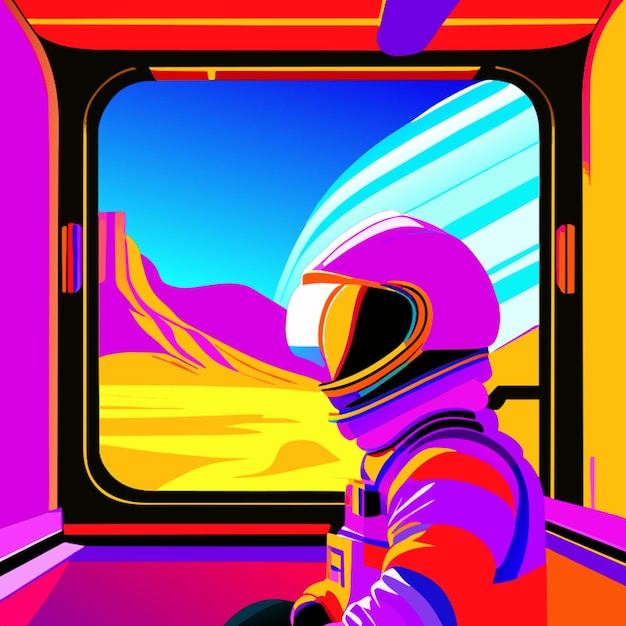 an astronaut looking out the window vector illustration