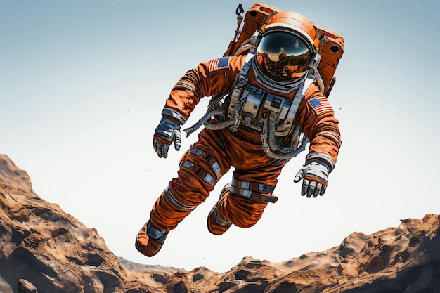 Vector astronaut loopt in de woestijn van een andere planeet na regen bodem weergave 3d illustratie