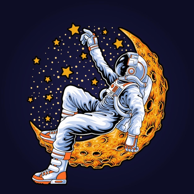 Vector astronaut lying on the moon illustration