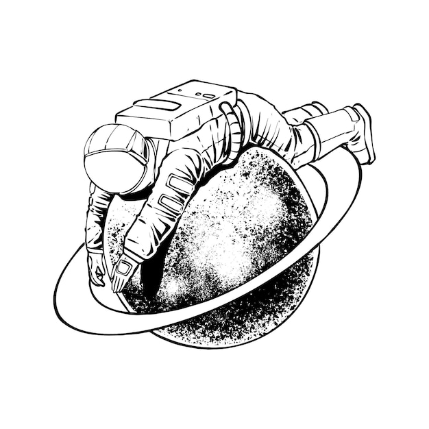 Vector astronaut lying on a planet line art vector