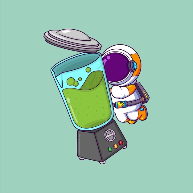 Astronaut maakt vers vruchtensap in de blender.