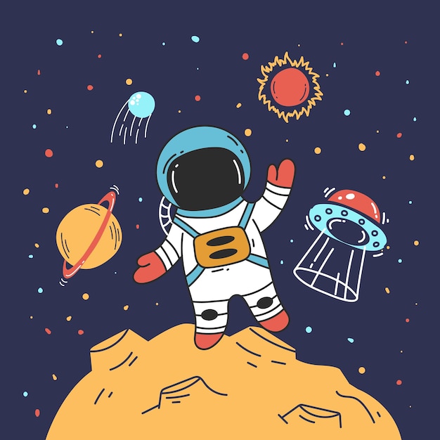 Astronaut man on moon spaceman space planet concept design graphic illustration