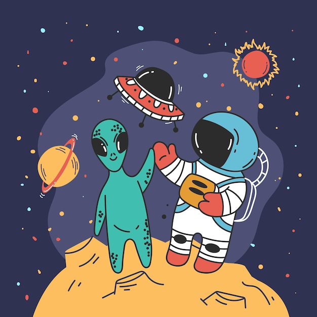 Astronaut man on moon spaceman space planet concept design graphic illustration