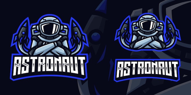 Vettore modello di logo di gioco della mascotte dell'astronauta per lo streamer di esports facebook youtube