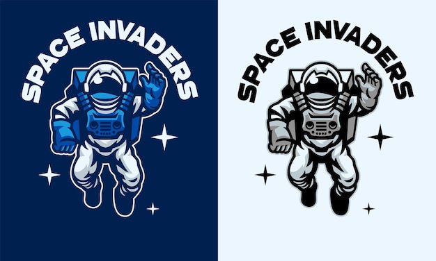 Stile logo mascotte astronauta che fluttua nell'aria