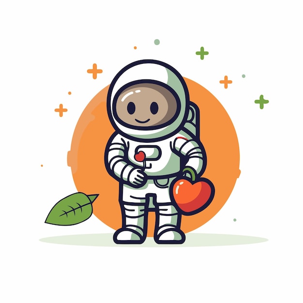 Vector astronaut met appel vector illustratie in platte cartoon stijl