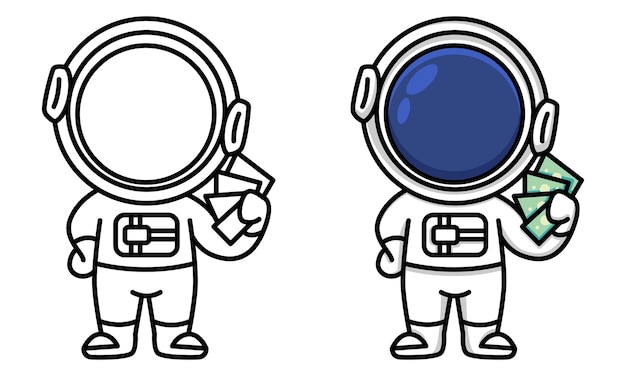 Vector astronaut met bankbiljetten van geld kleurplaat voor kinderen